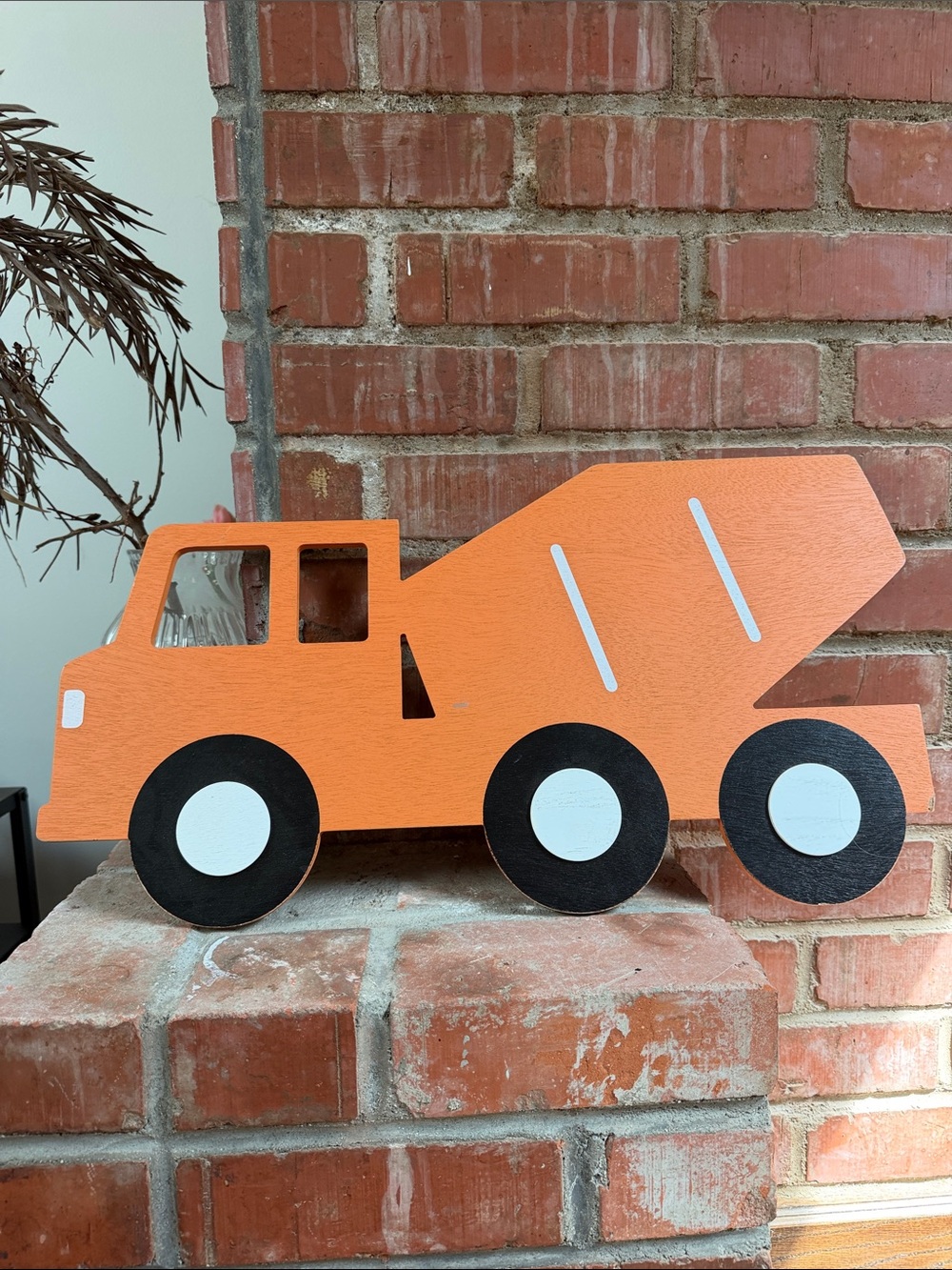 Wooden Orange Dump Truck Wall Decor - Kids Construction Themed Art